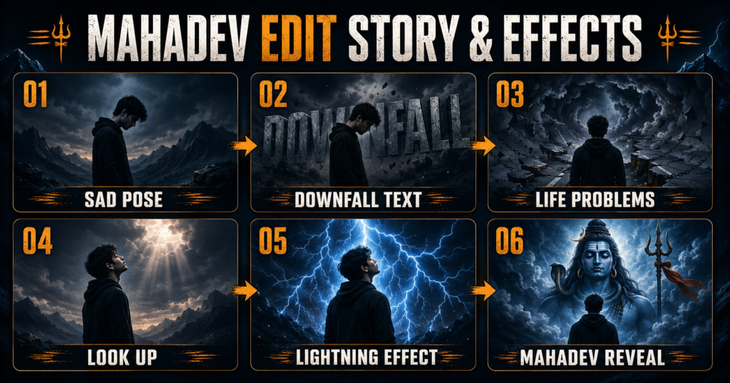 Story and effects used in the Mahadev Edit CapCut Template
